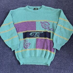 Vintage 80s Emerald Isle Sweater Womens Small Teal Celtic Ireland Knit Pullover
